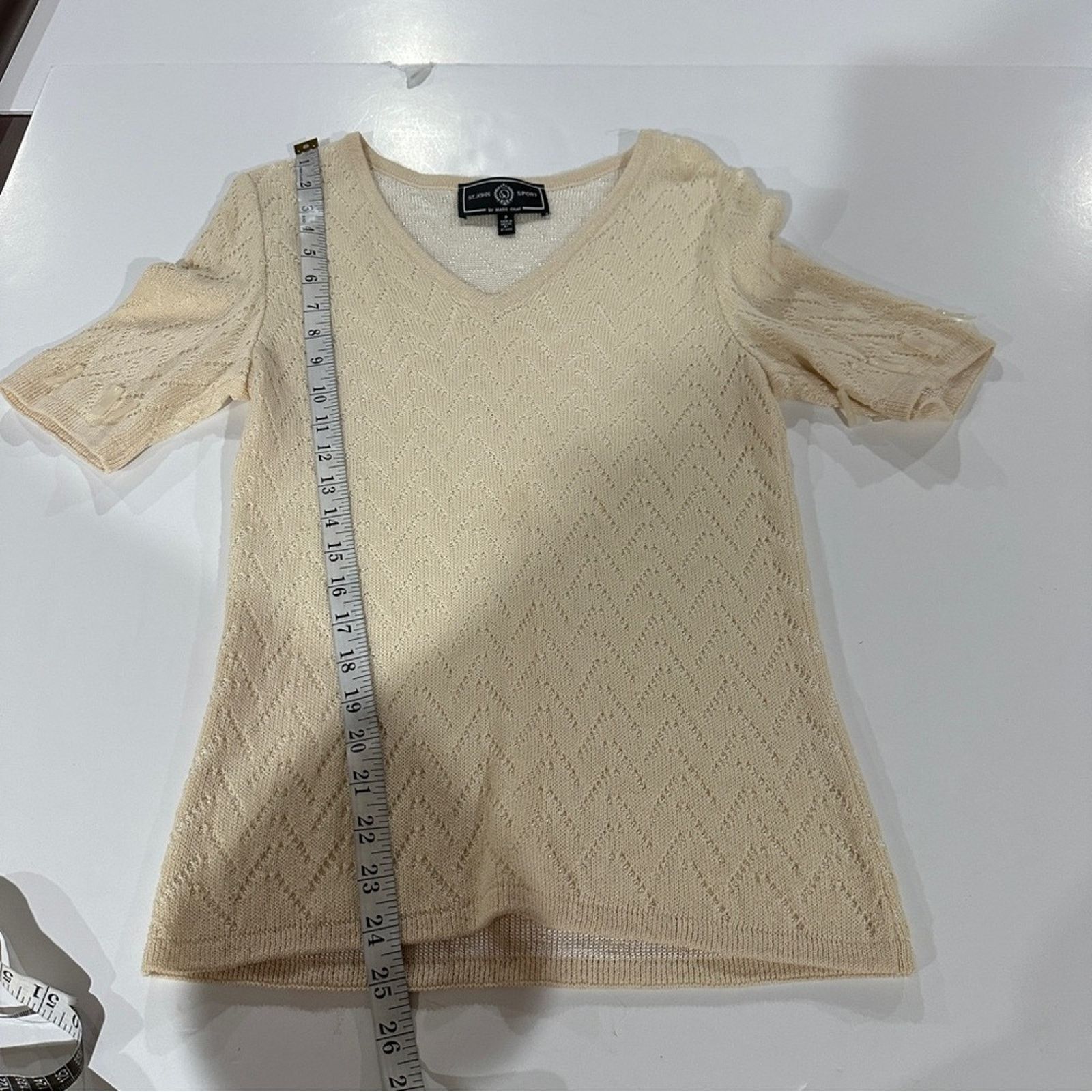 St. John St. John Sport Cream Knit Beaded Short Sleeve Top Size XS Size XS / US 0-2 / IT 36-38 - 11 Thumbnail