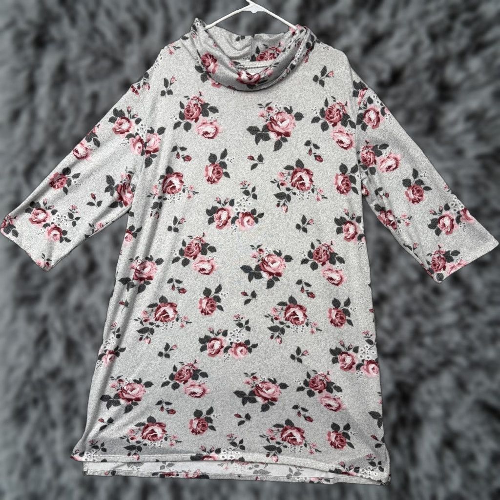 Vintage Carole Hochman Sleepshirt Womens L Gray Pink Floral Cowl Neck Cottagecore Chic Size L / US 10 / IT 46 - 1 Thumbnail