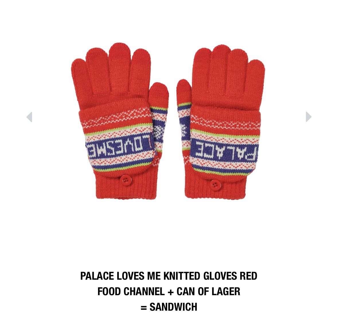 Palace Palace Loves Me Knitted Gloves Red Size ONE SIZE - 1 Thumbnail