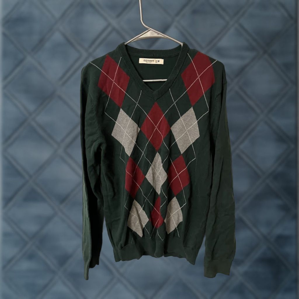 Old Navy Old Navy Sweater Men Argyle Vneck Size M Green Red White Size US M / EU 48-50 / 2 - 1 Thumbnail