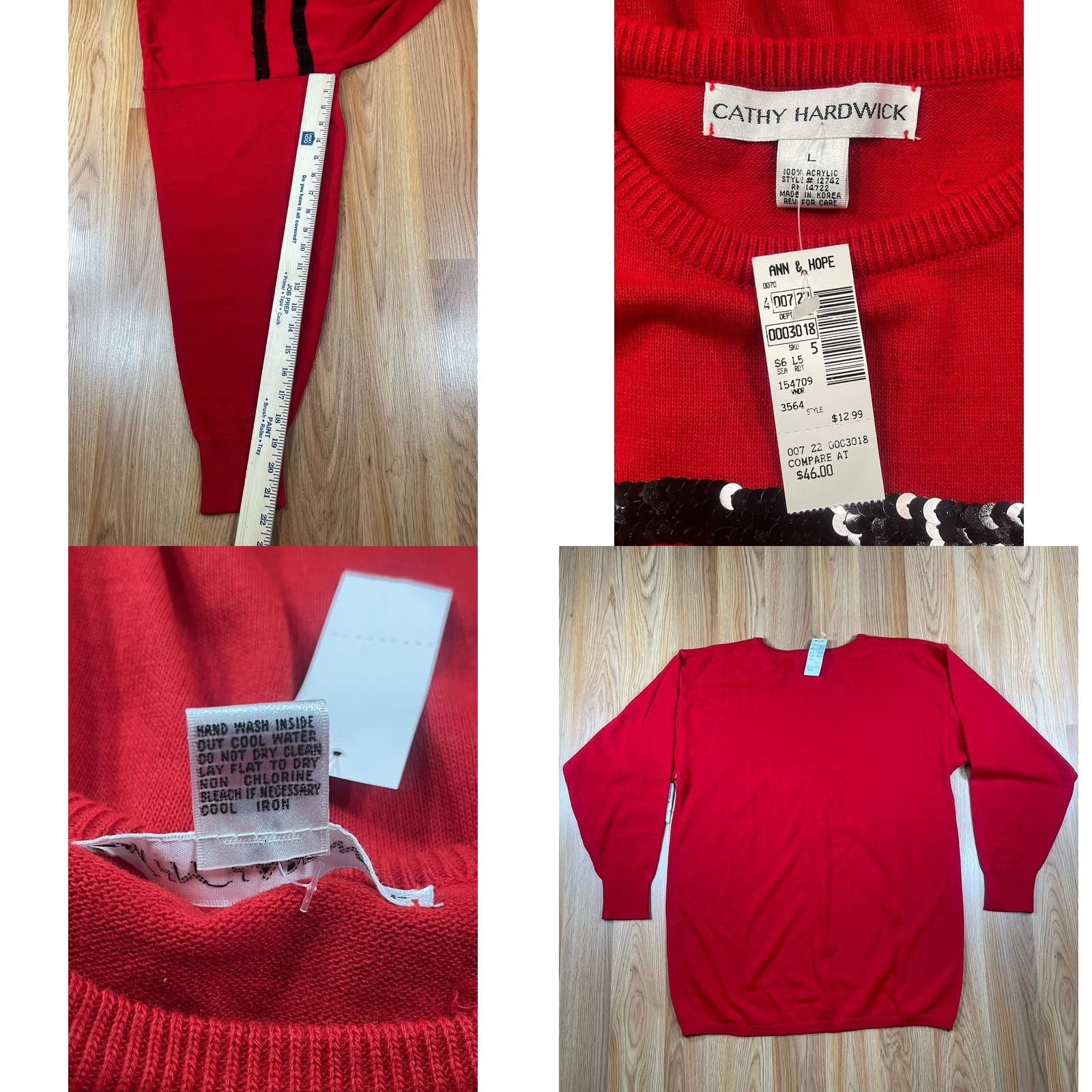 Vintage Cathy Hardwick Women’s Red Round Neck 3/4 Sleeve Knit Sweater Pullover Size L Size L / US 10 / IT 46 - 8 Thumbnail