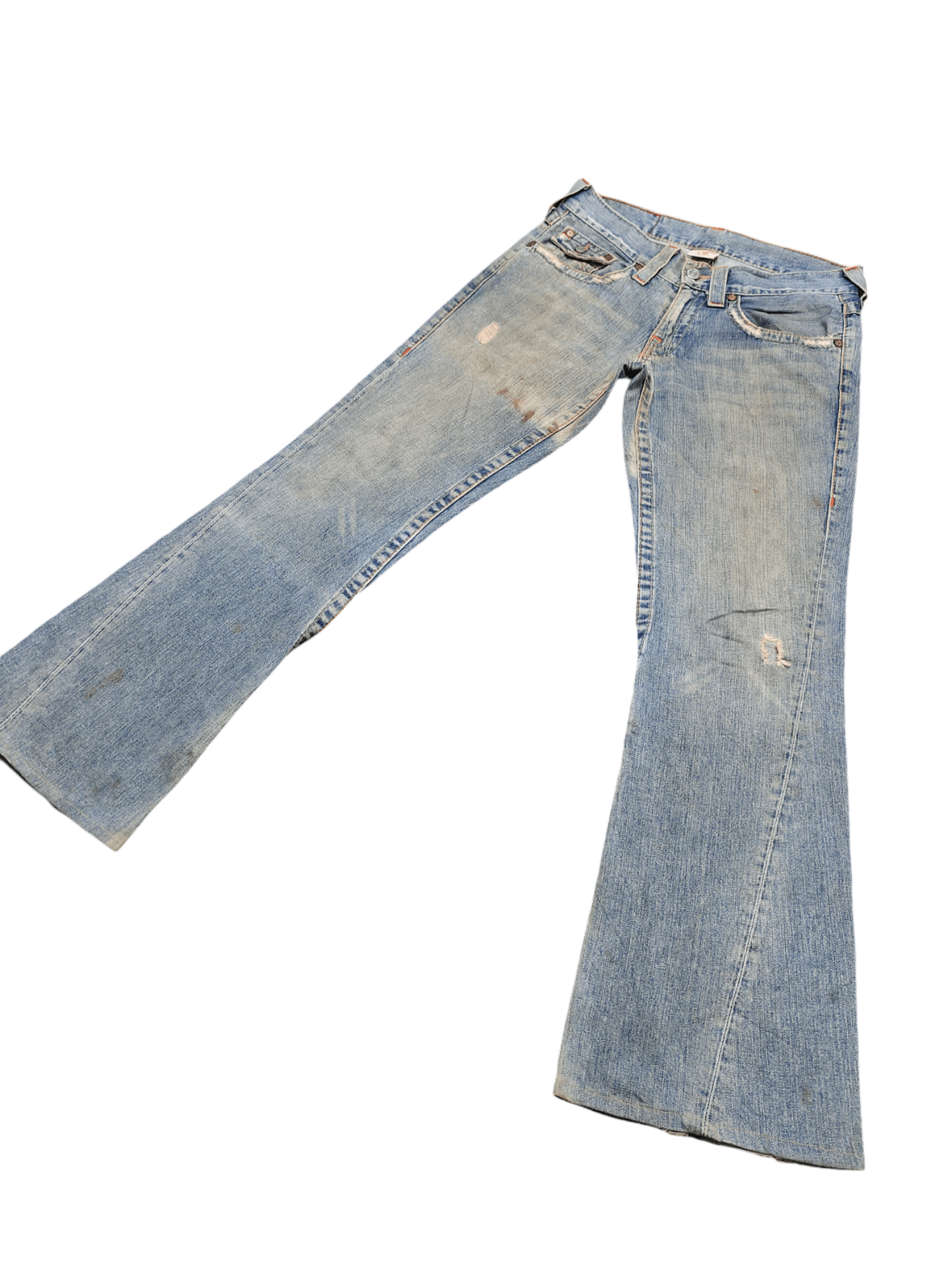 True Religion Flare Jean True Religion Leather Trim Distress Faded Bootcut Size US 31 - 2 Thumbnail