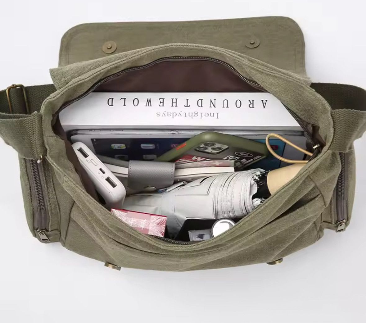 Other Vintage Green Canvas Messenger Bag Tote Shoulder Handbag Size ONE SIZE - 3 Thumbnail