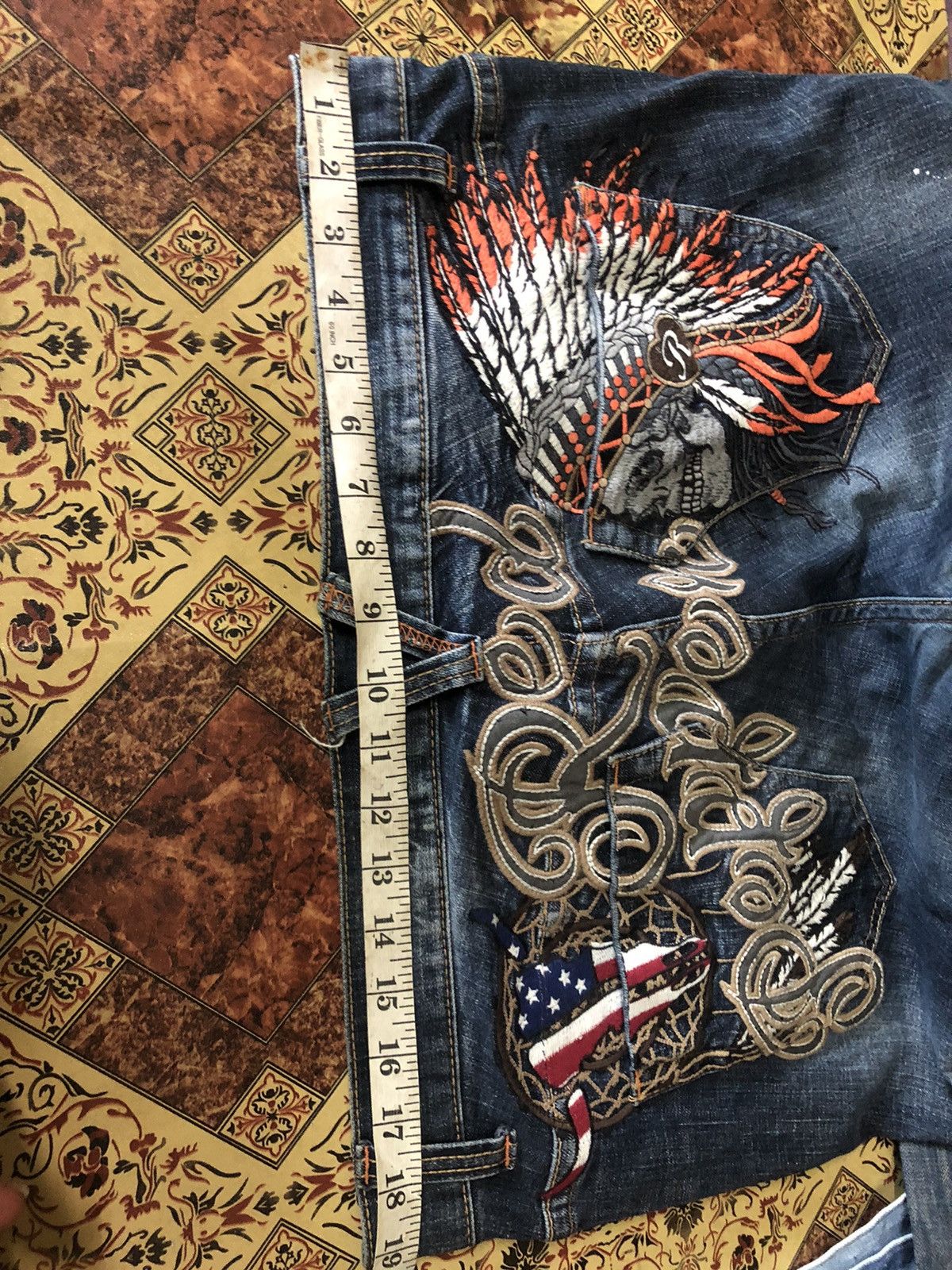 If Six Was Nine Red Pepper Skull Embroidered Motif Denim Pants Size US 38 / EU 54 - 3 Thumbnail