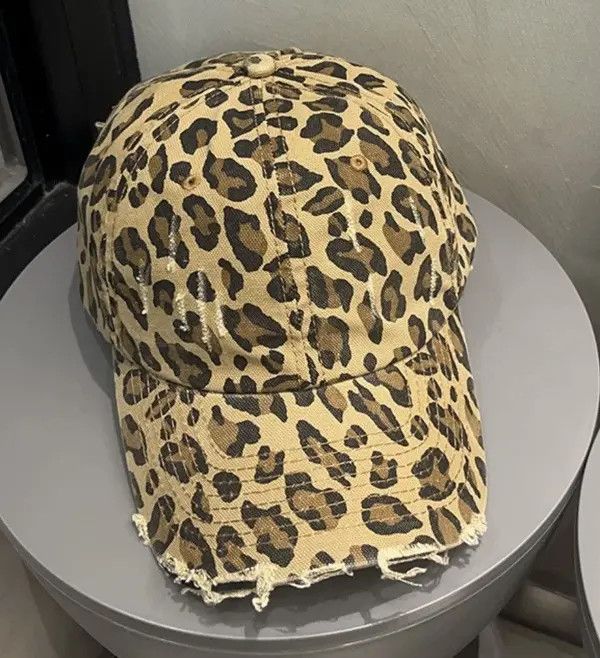 Japanese Brand Retro punk vintage leopard distressed raw cap hat Size ONE SIZE - 5 Thumbnail