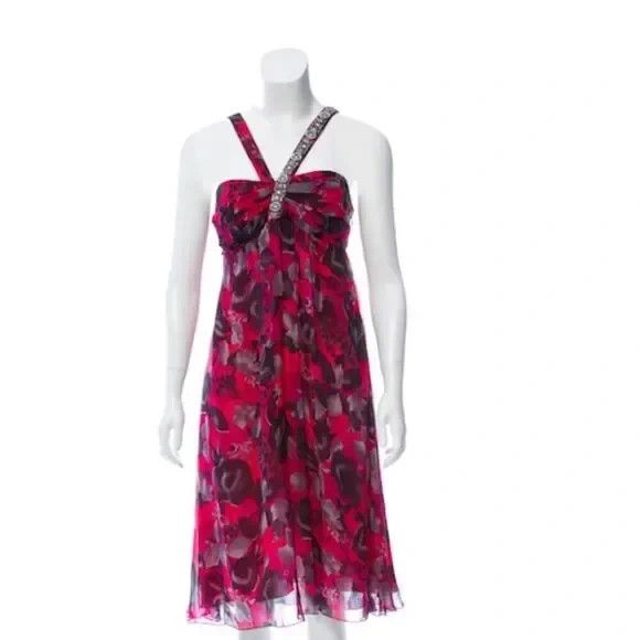 Blumarine Blumarine Pink Grey Floral Silk Dress Crystal Embellished Size M / US 6-8 / IT 42-44 - 1 Thumbnail