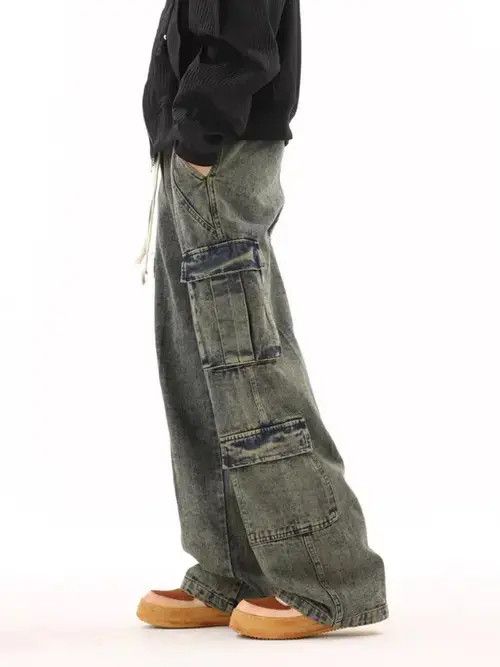 Japanese Brand × Jean Retro distressed washed yellow mud-dyed multi-pocket jeans Size US 32 / EU 48 - 4 Thumbnail