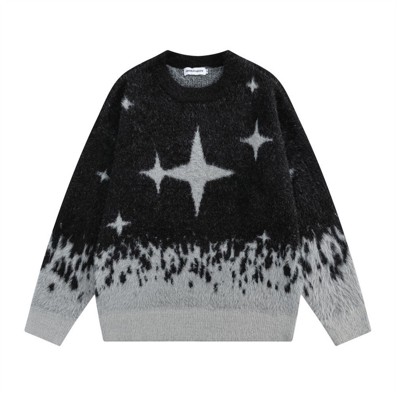 Vintage Blue Star Pattern Fuzzy Knit Sweater, Cozy Winter Pullover Size US M / EU 48-50 / 2 - 5 Thumbnail