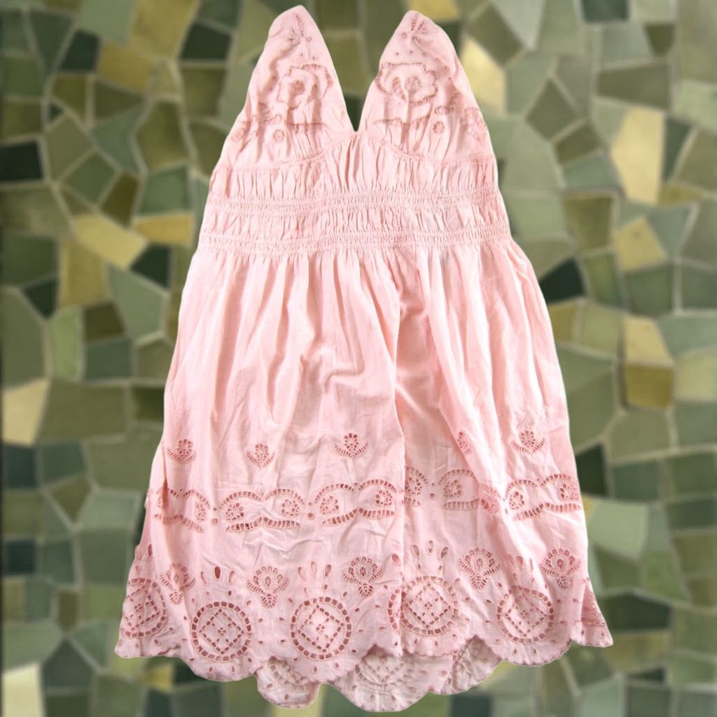 Vintage Future Collective Dress Sun Midi Tank NWT 4X Pink Cotton Embroidered Sleeveless V-Neck Sundress Women's Girls? Size XXL / US 16-18 / IT 52-54 - 1 Thumbnail