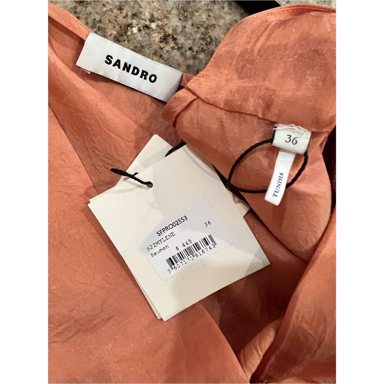 Sandro Sandro Gathered Tiered Satin Mini Dress Salmon Size FR 36 / Size S / US 4 / IT 40 - 7 Thumbnail
