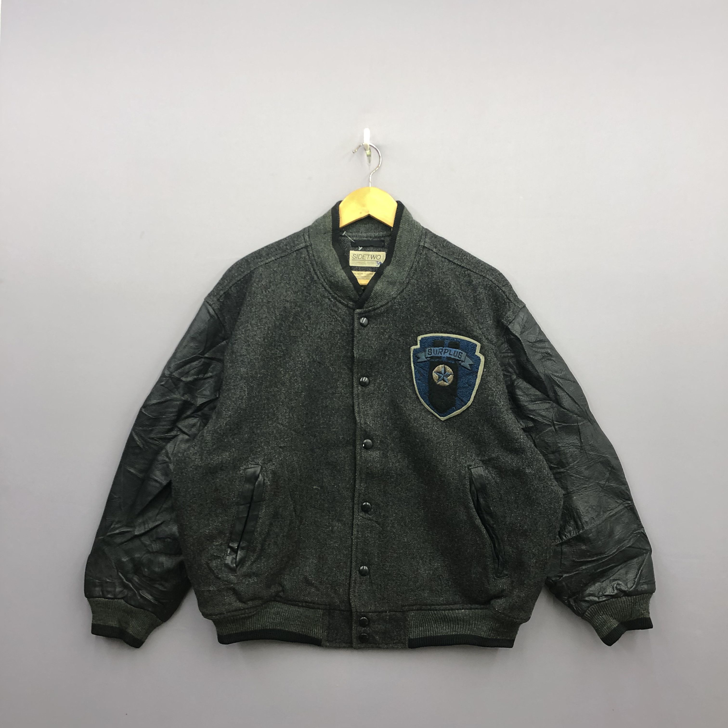 Vintage Vintage 90s Surplus Leather Varsity Wool Jacket | . Size US XL / EU 56 / 4 - 1 Thumbnail