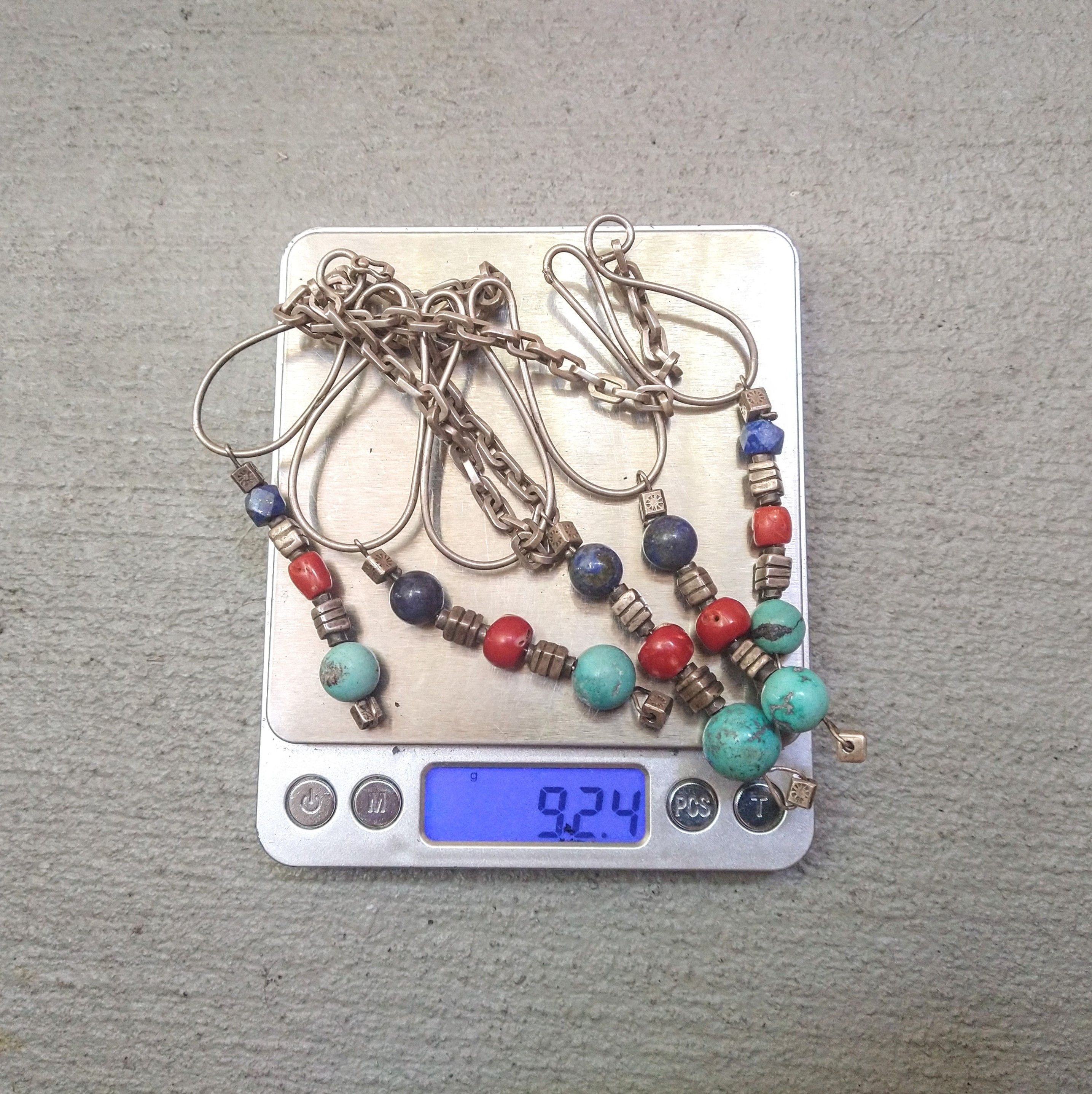 Jewelry × Vintage Sterling Silver Necklace Turquoise Lapis Lazuli Coral Native Size ONE SIZE - 13 Thumbnail