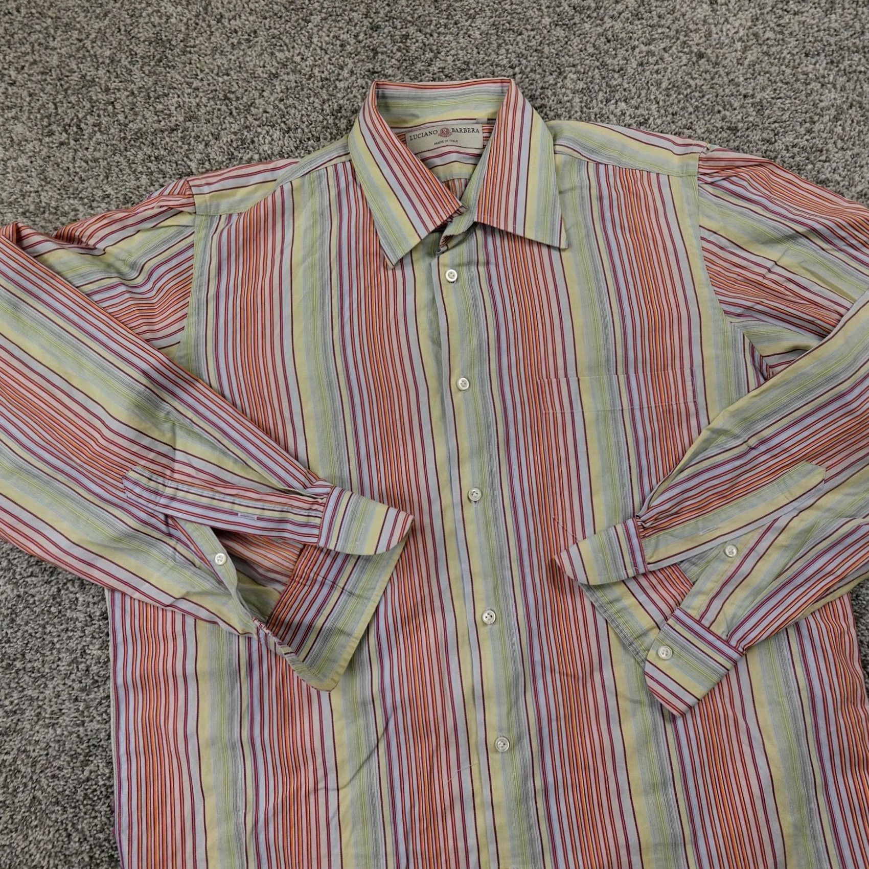 Luciano Barbera Luciano Barbera Shirt Mens Large Striped Button Up Long Sleeve Italy Dress Classic Colorful Fun Size 42R - 3 Thumbnail