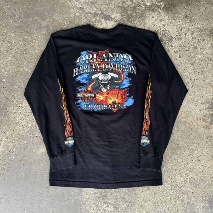 Vintage VINTAGE Y2K HARLEY DAVIDSON FLAMES LONG SLEEVE FLORIDA TEE ...