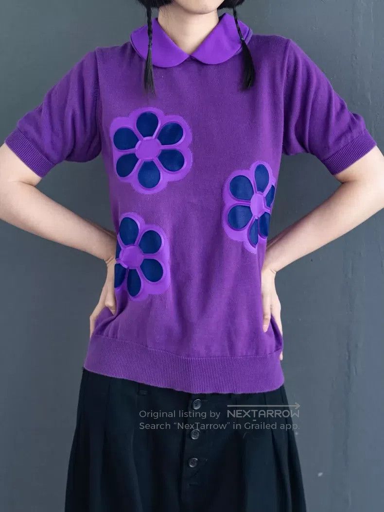 Comme des Garcons Comme Des Garcons Purple floral round neck knitted sweater Size S / US 4 / IT 40 - 4 Thumbnail