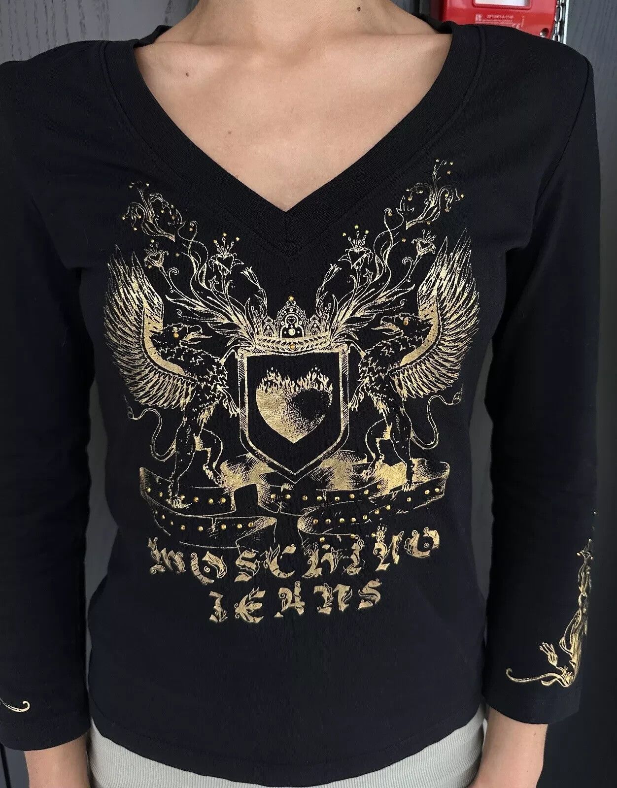 Moschino Moschino Jeans Donna Top Y2K Gold Logo Printed Cotton Womens Size M / US 6-8 / IT 42-44 - 5 Thumbnail