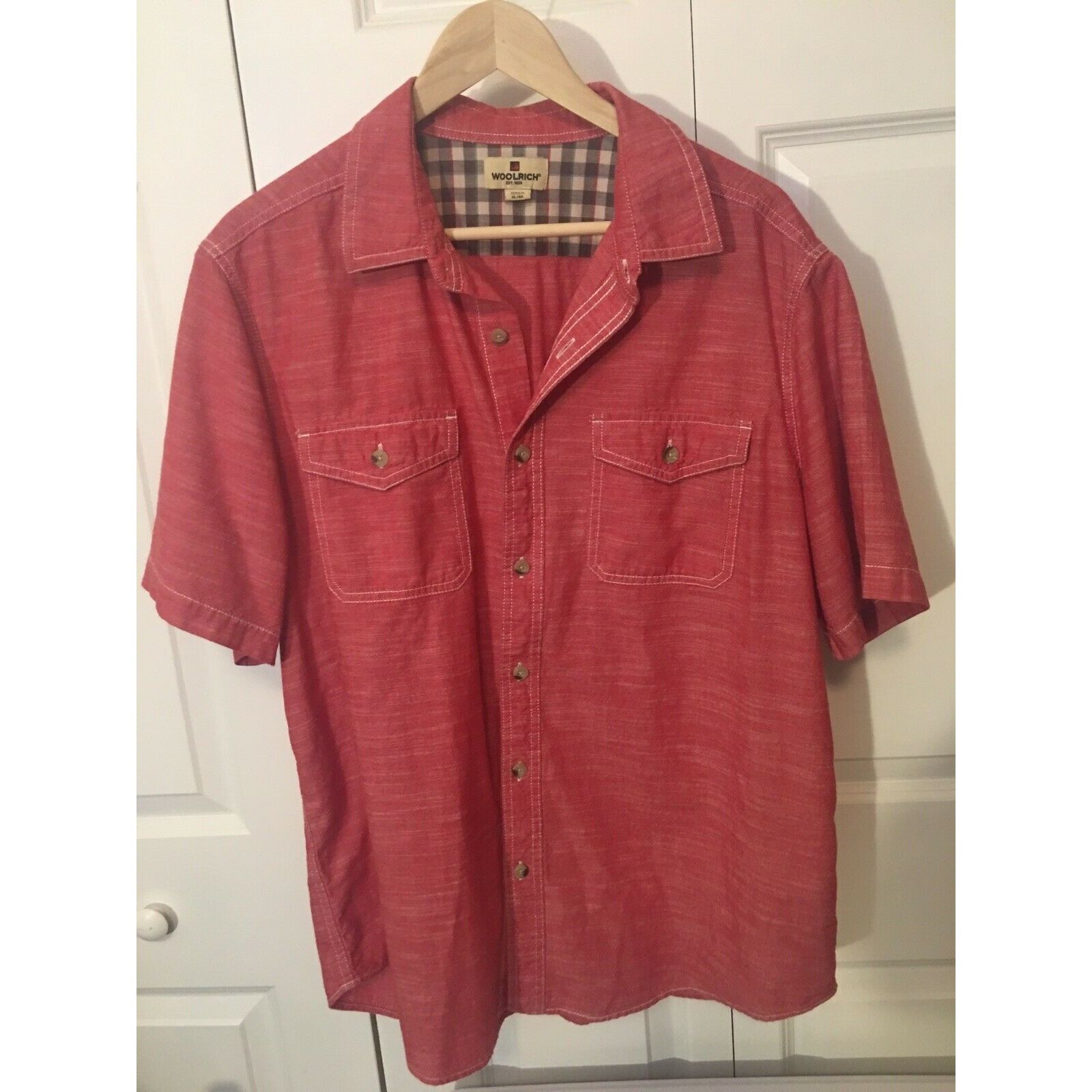 Woolrich Woolen Mills WOOLRICH Button Shirt ~ Men XL Red Short Sleeve Chambray Cot Size US XL / EU 56 / 4 - 4 Thumbnail