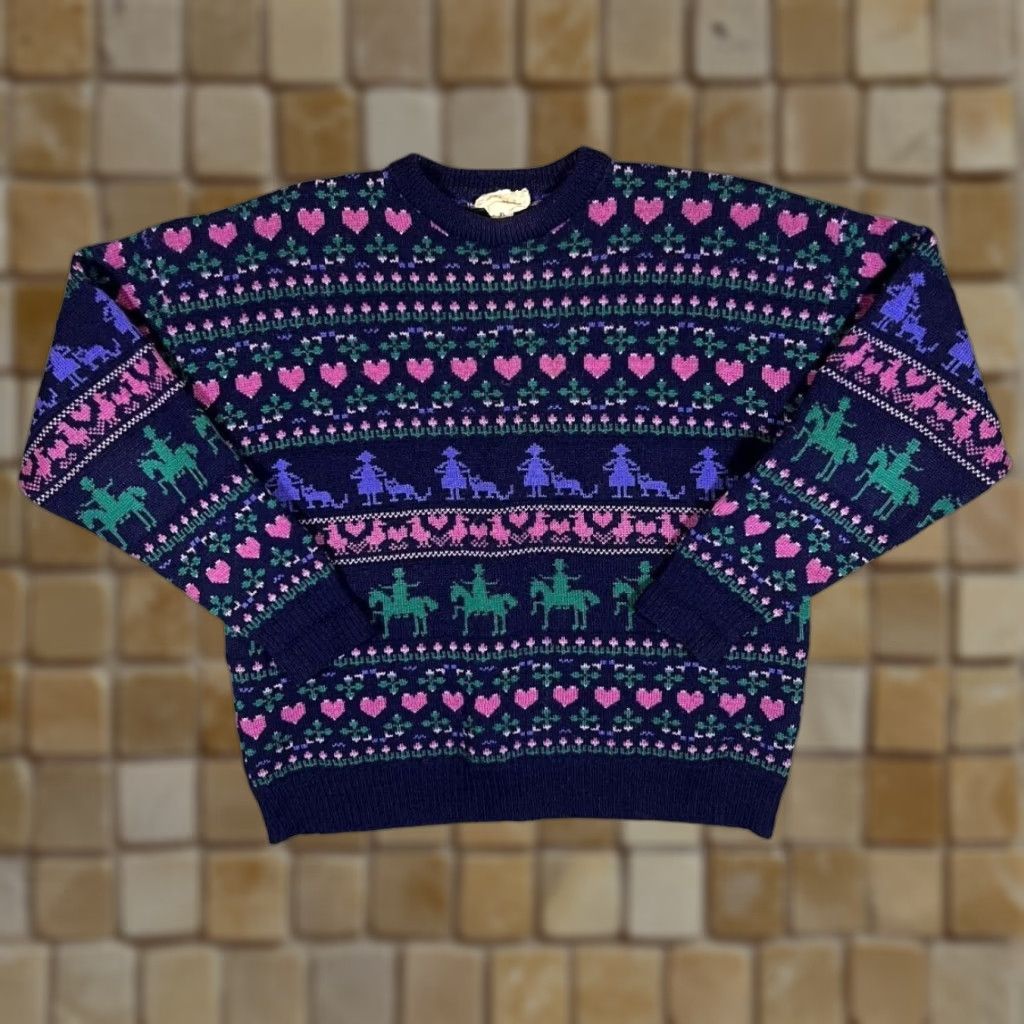 Vintage VINTAGE KEATS Jumper Women XL Wool Knit Heart Floral Patterned Crew Neck 90s Pullover Jumper Womens XL Multicoloured Coral Navy Green Purple Size XL / US 12-14 / IT 48-50 - 1 Thumbnail