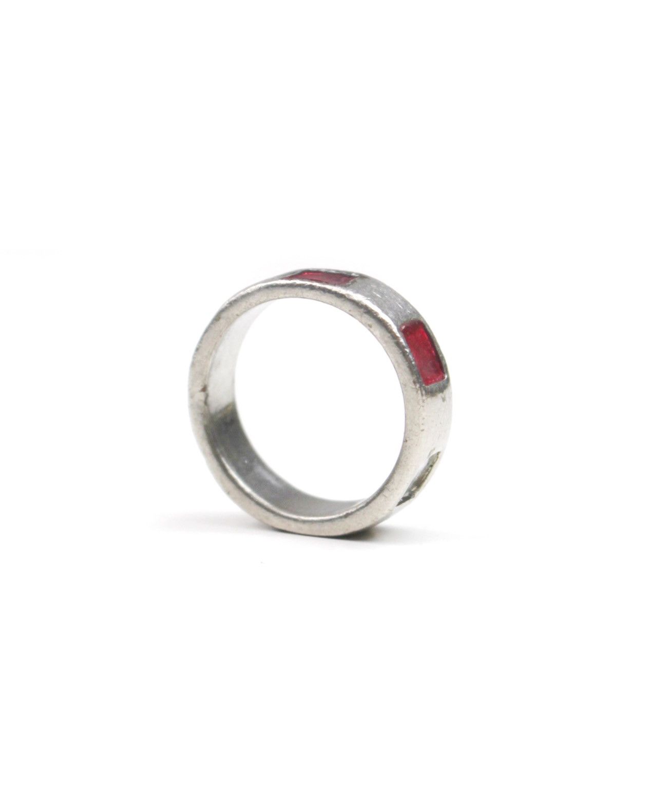 Vintage 2000S JAPANESE MADE RED INLAY BLOCK SILVER TONE RING Size ONE SIZE - 3 Thumbnail