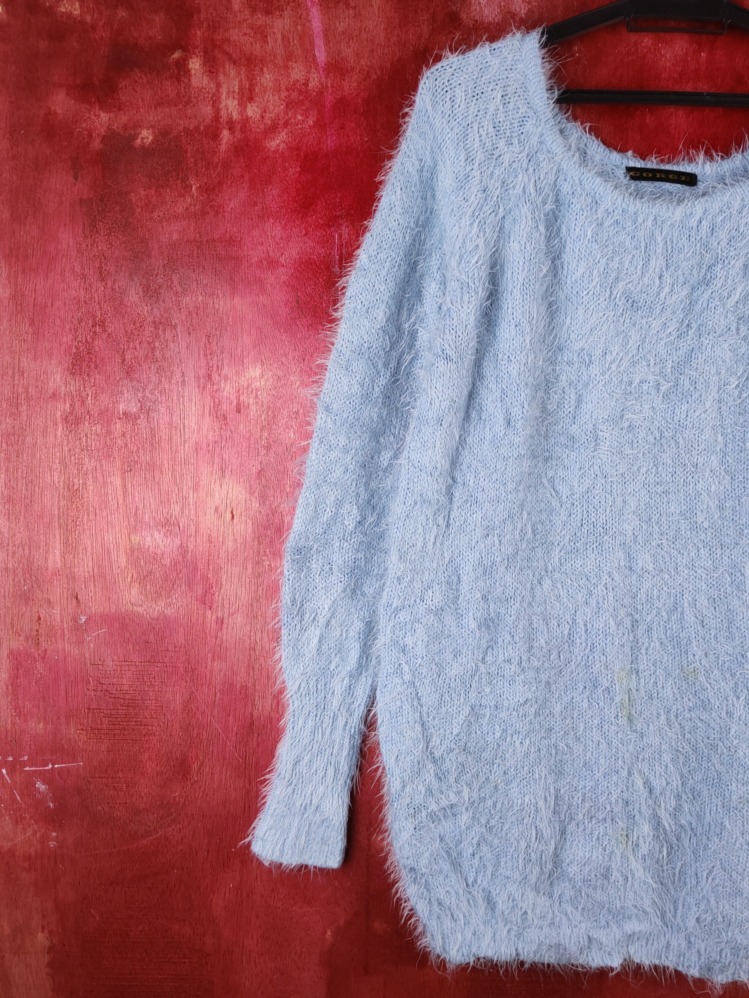 Japanese Brand Gorge Blue Shag Shaggy Fur Mohair Knitwear #S1928 Size M / US 6-8 / IT 42-44 - 3 Thumbnail