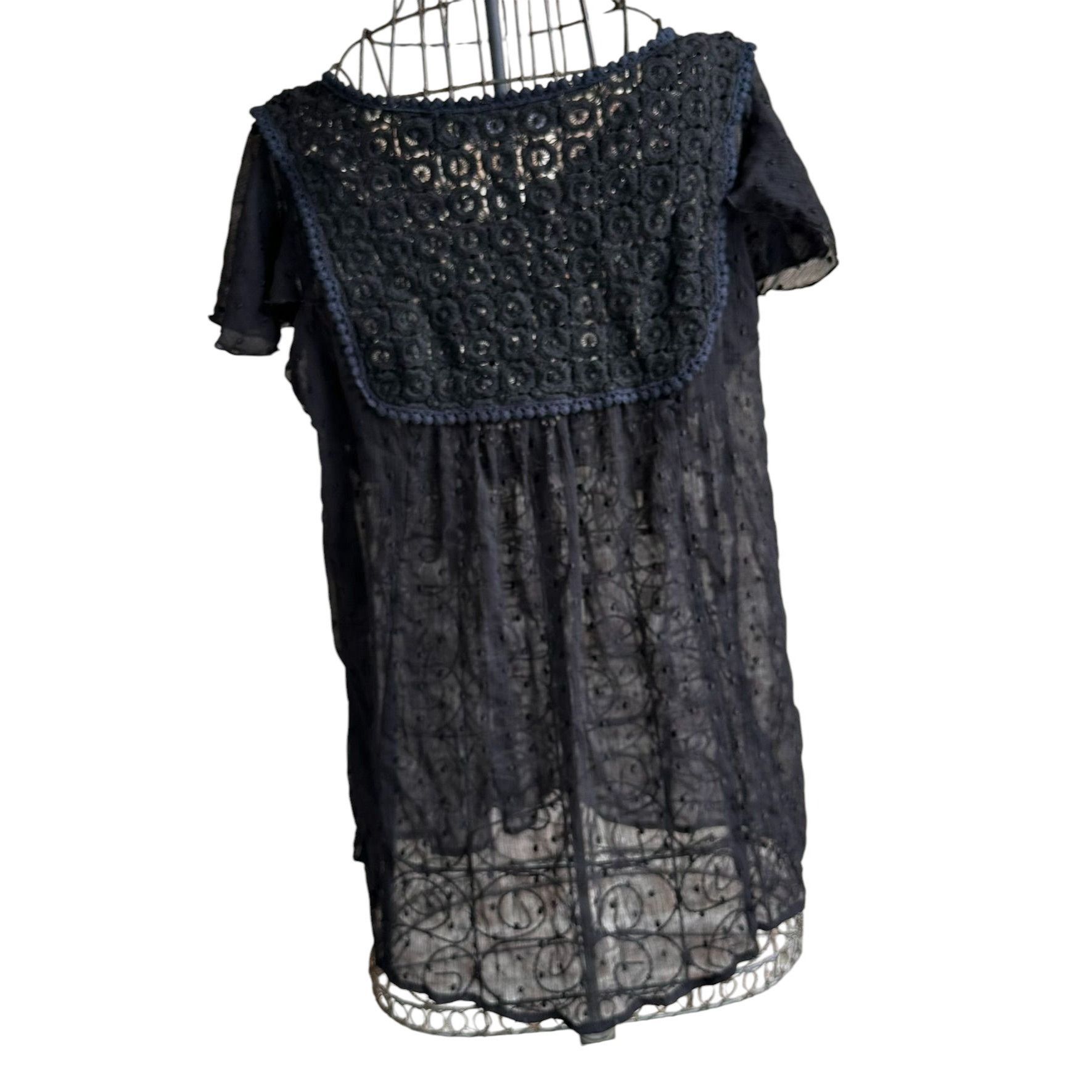 Vintage Denim 24 7 Blouse 14W Black Semi Sheer Swiss Dots Sexy Size XL / US 12-14 / IT 48-50 - 6 Thumbnail