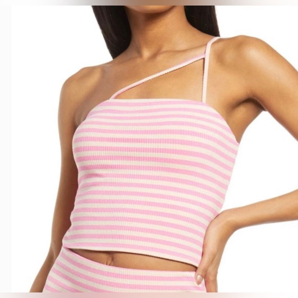 Other AFRM Ribbed Knit Crop Top Striped Saddle One Shoulder Squar Size M / US 6-8 / IT 42-44 - 1 Thumbnail