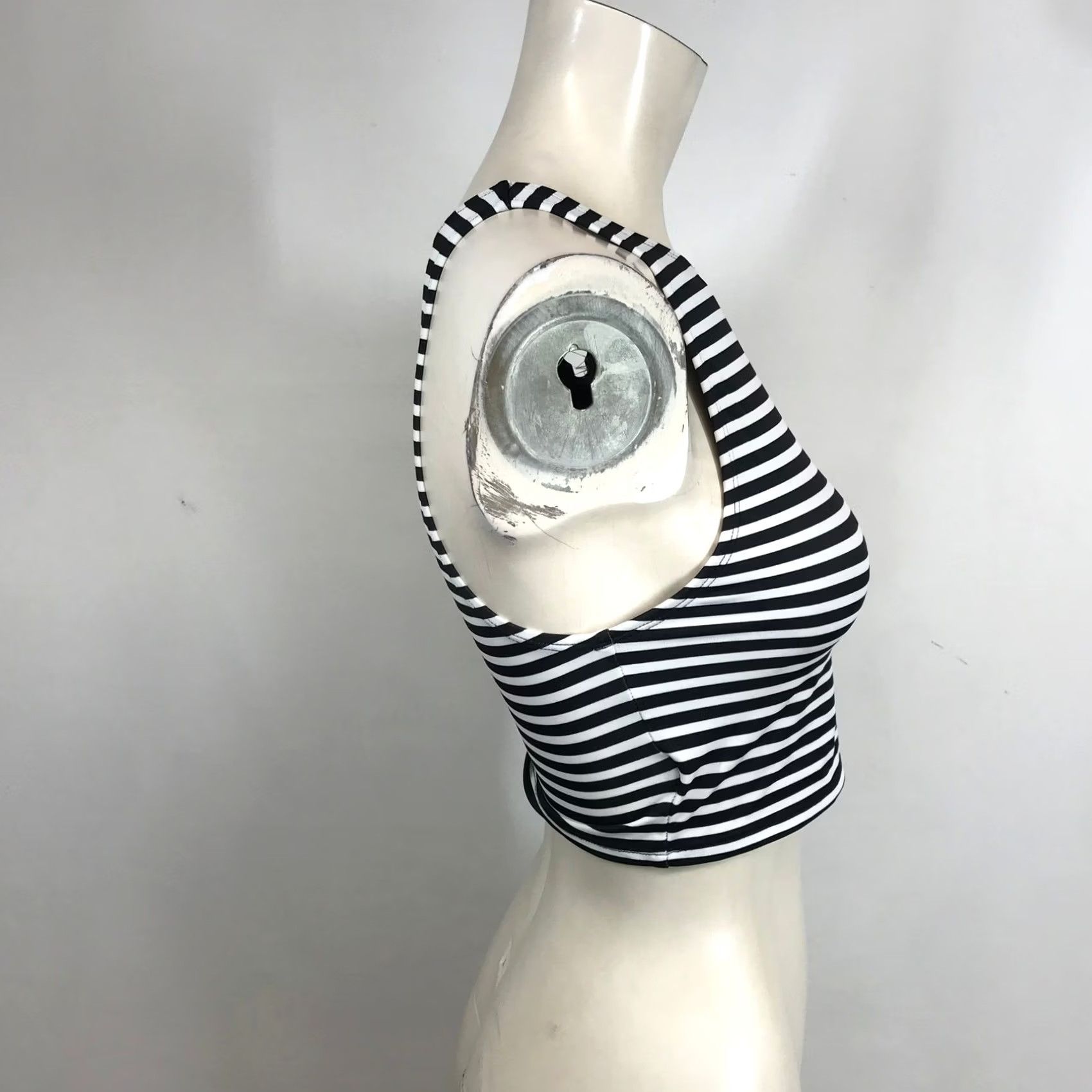 Vintage VINTAGE Beach Betty Black White Striped High Neck Zipper Back Bikini Top Small 670091T Size S / US 4 / IT 40 - 4 Thumbnail