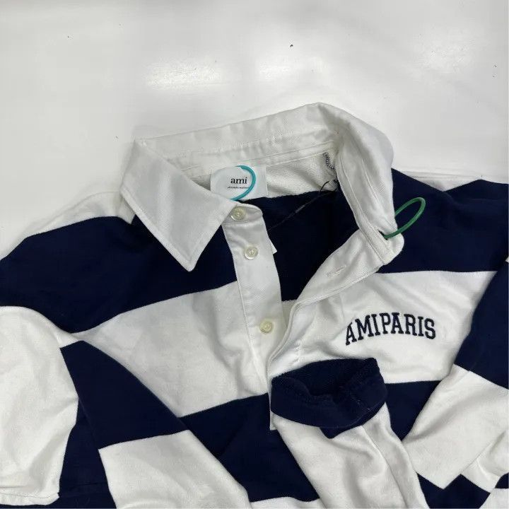 AMI AMIPARIS Striped Logo Long Sleeve Polo Shirt -2507 Size US M / EU 48-50 / 2 - 5 Thumbnail