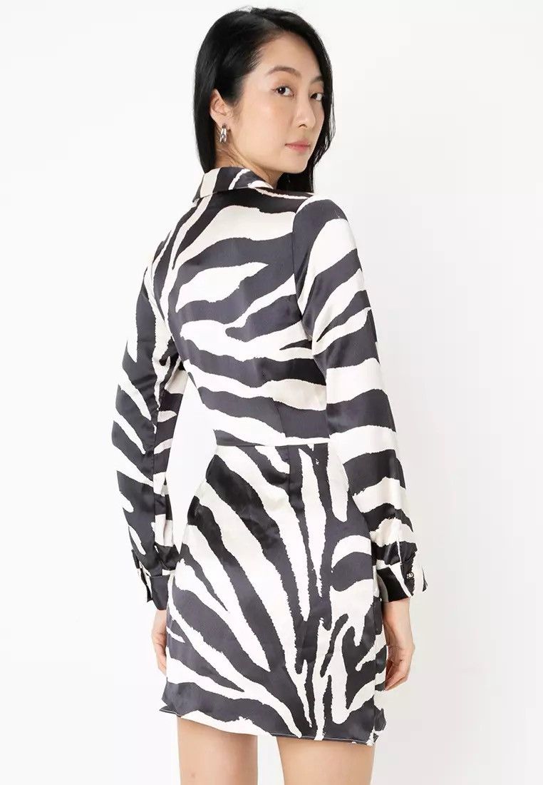 Zara ZARA Black and White Zebra Print Wrap Dress Size S / US 4 / IT 40 - 3 Thumbnail