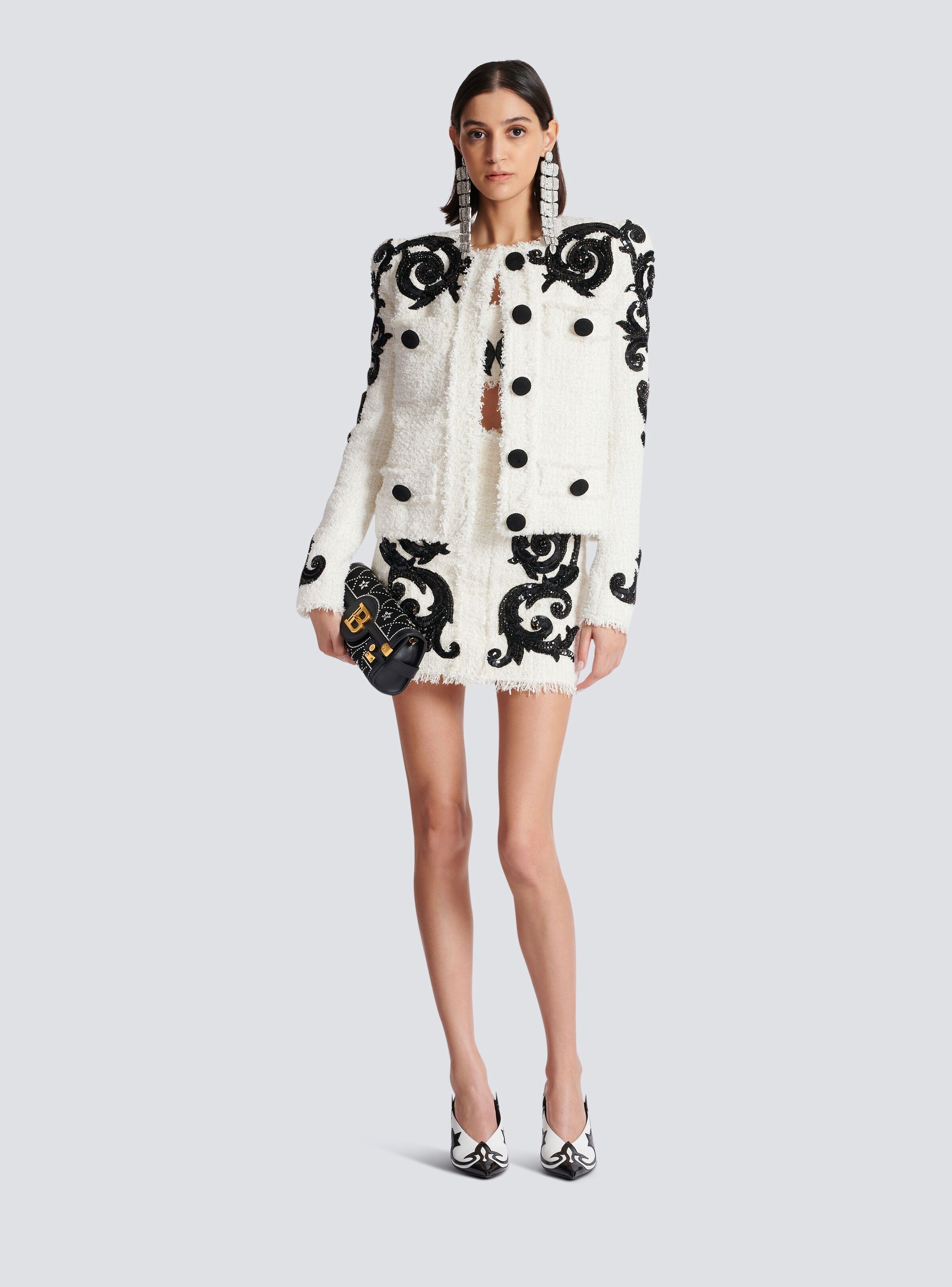 Balmain o1s1wg110825 Paisley Tweed Jacket in White Size M / US 6-8 / IT 42-44 - 5 Thumbnail