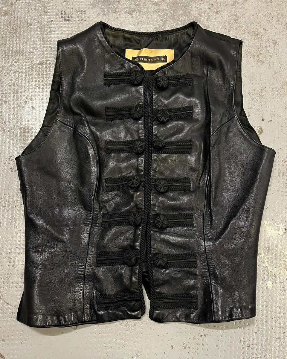 Vintage 1990s Plein Sud Black Leather Button-Front Vest Size S / US 4 / IT 40 - 1 Thumbnail