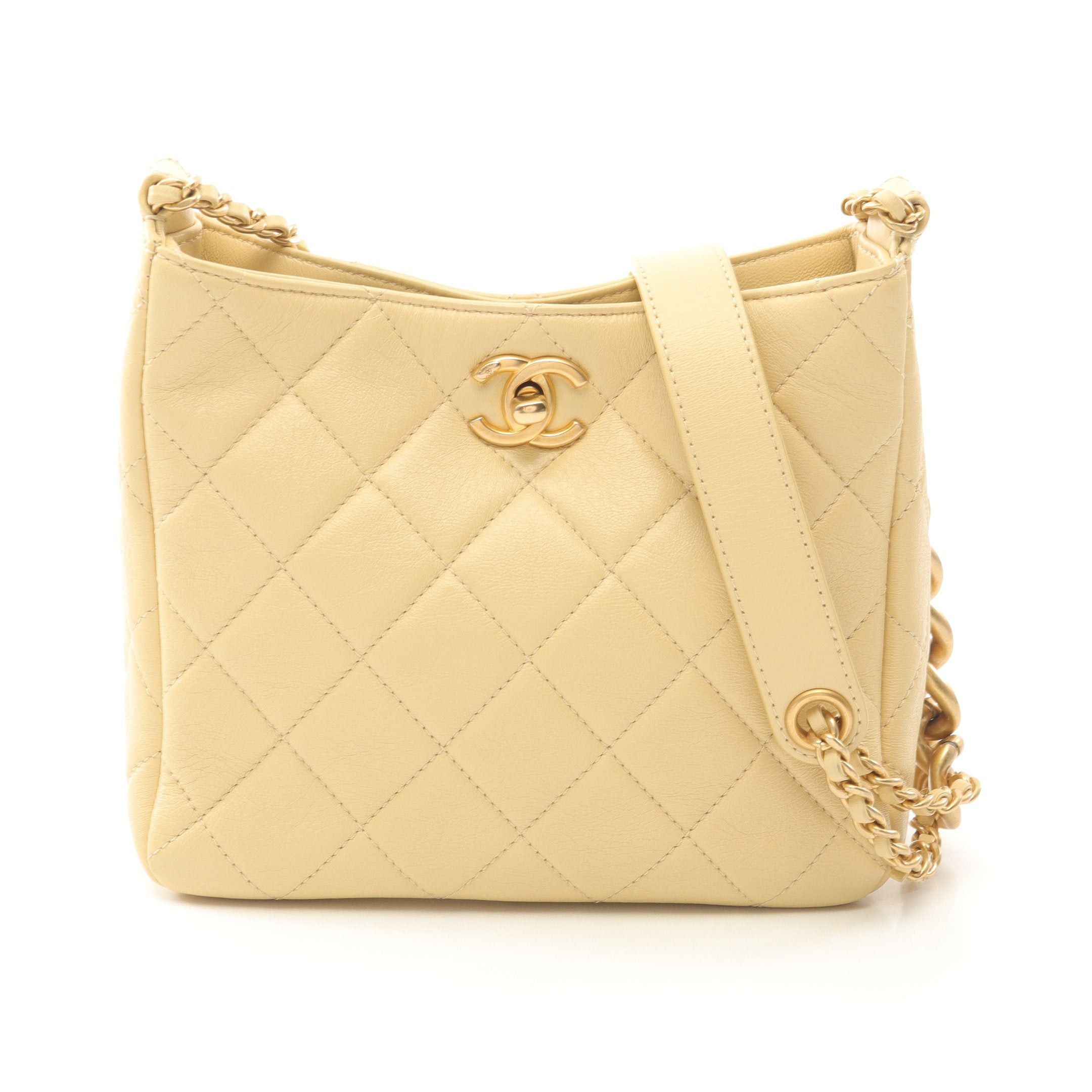 Chanel Matelasse Small Hobo Bag Chain Shoulder Lambskin Light Yellow Gold Hardware in Neutrals, Women's