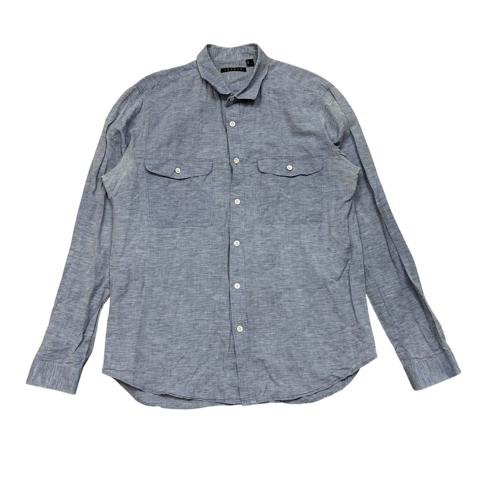 Theory Theory Rotuma Linen Blend Chambray Button Up Shirt Large Size US L / EU 52-54 / 3 - 1 Thumbnail