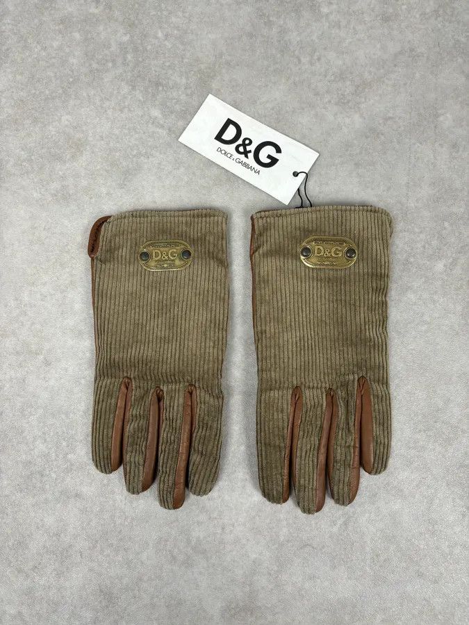 Dolce & Gabbana 2000s Dolce & Gabbana Beige Velvet & Leather Hybrid Gloves Size ONE SIZE - 3 Thumbnail