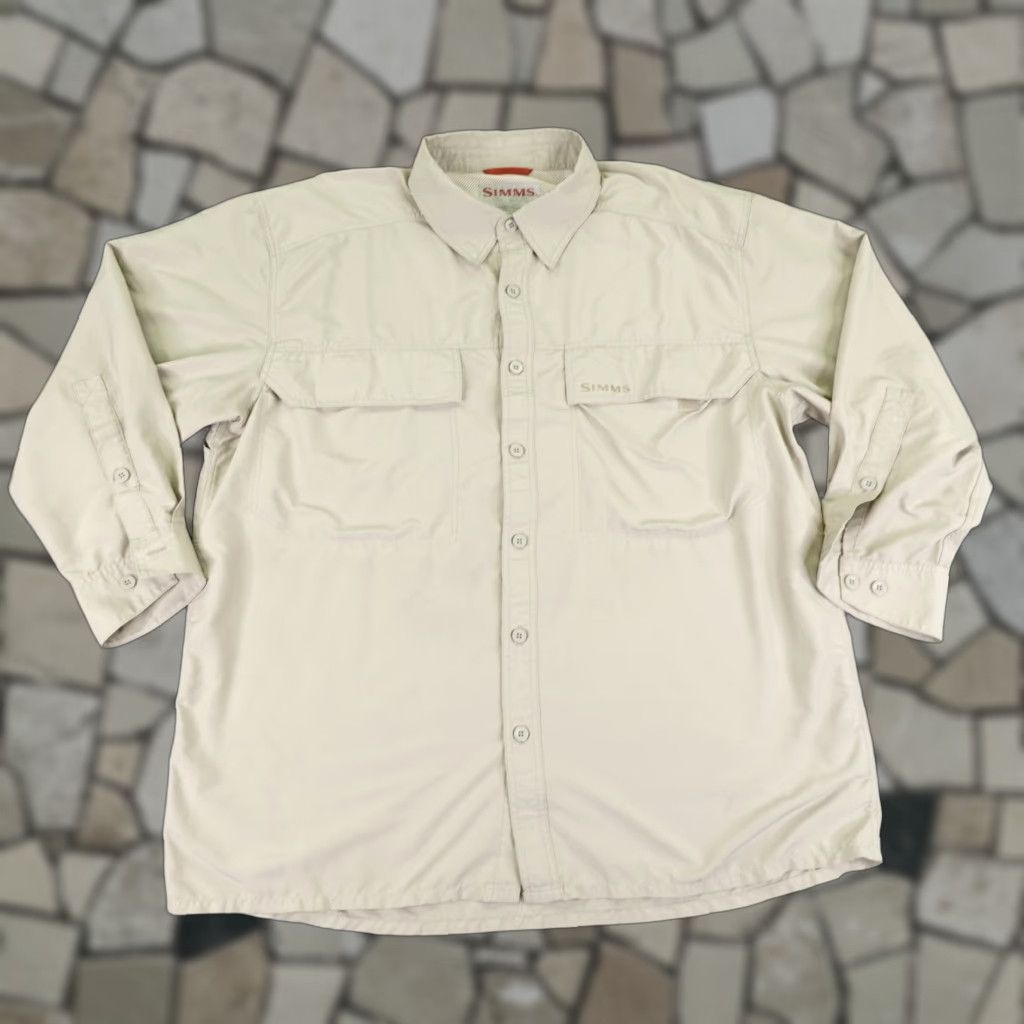 Vintage SIMMS Shirt Mens Large Khaki Beige Tan Fishing Button-Up Outdoor Vented Camping Size US L / EU 52-54 / 3 - 1 Thumbnail
