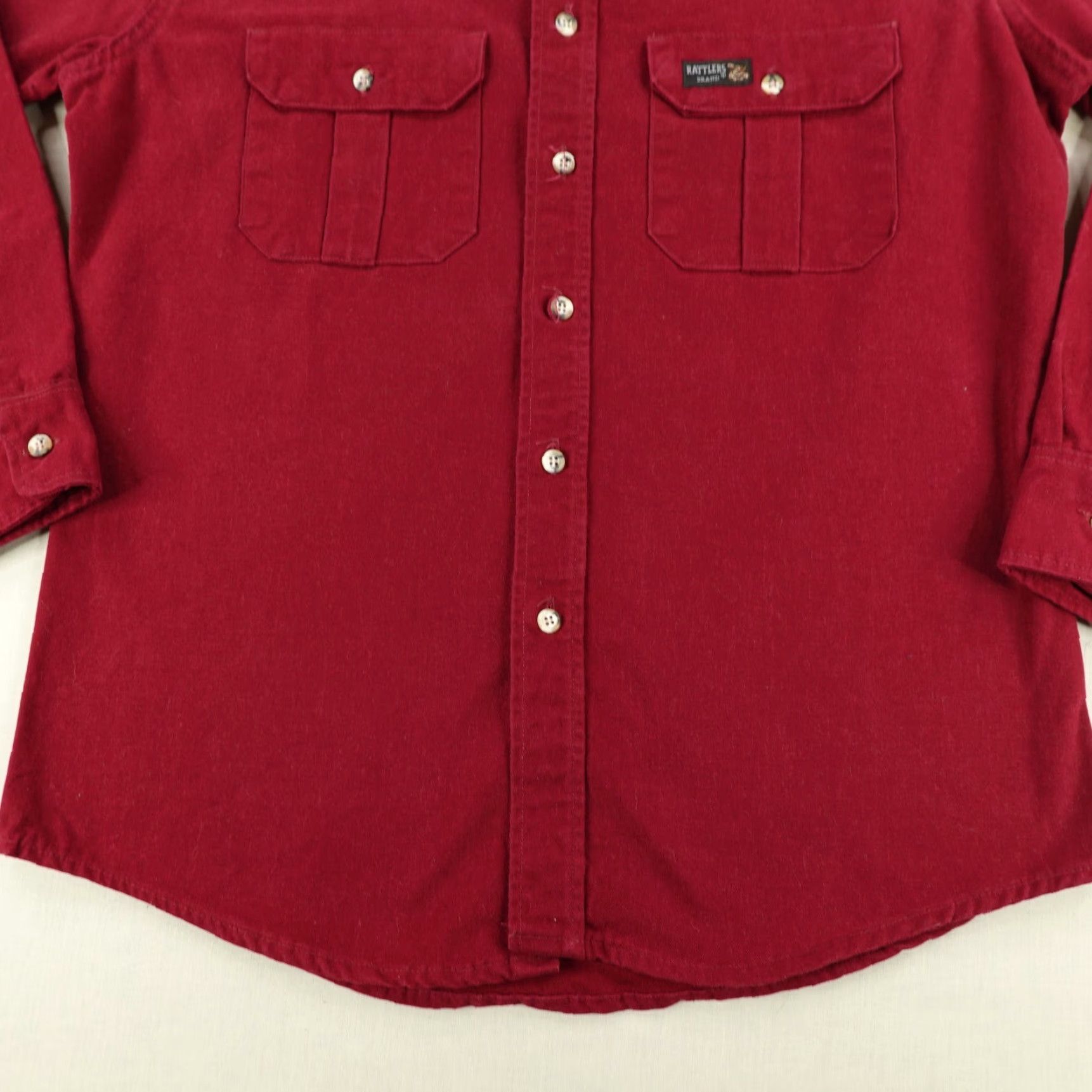 J Brand VINTAGE Rattlers Brand Shirt Men’s Medium Red Canvas Button-Up Western Cowboy Long Sleeve Casual Workwear 1960s 70s Mens Size US M / EU 48-50 / 2 - 4 Thumbnail