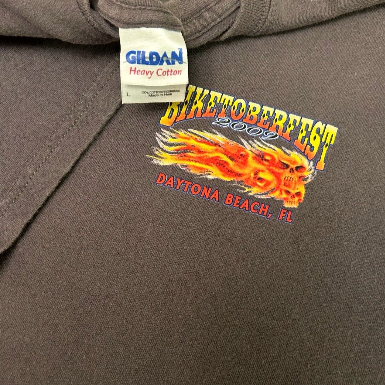 Vintage VINTAGE Y2K Daytona Bike Week 2009 Skull Flames Chopper VTG Biker Bar Shirt Sz L Size US L / EU 52-54 / 3 - 3 Thumbnail