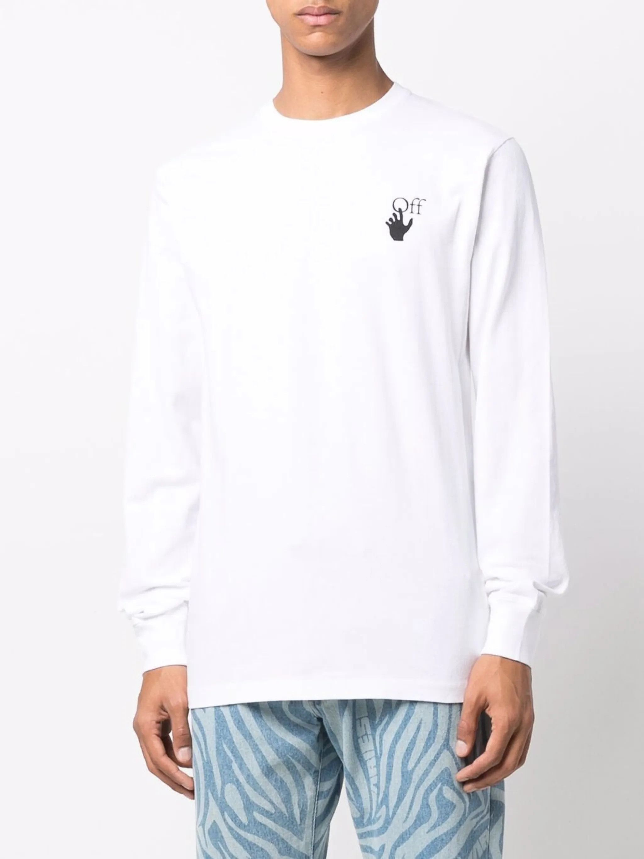 Off-White White Embroidered Cut Here Logo Long Sleeve Skate T-Shirt Size US M / EU 48-50 / 2 - 2 Thumbnail