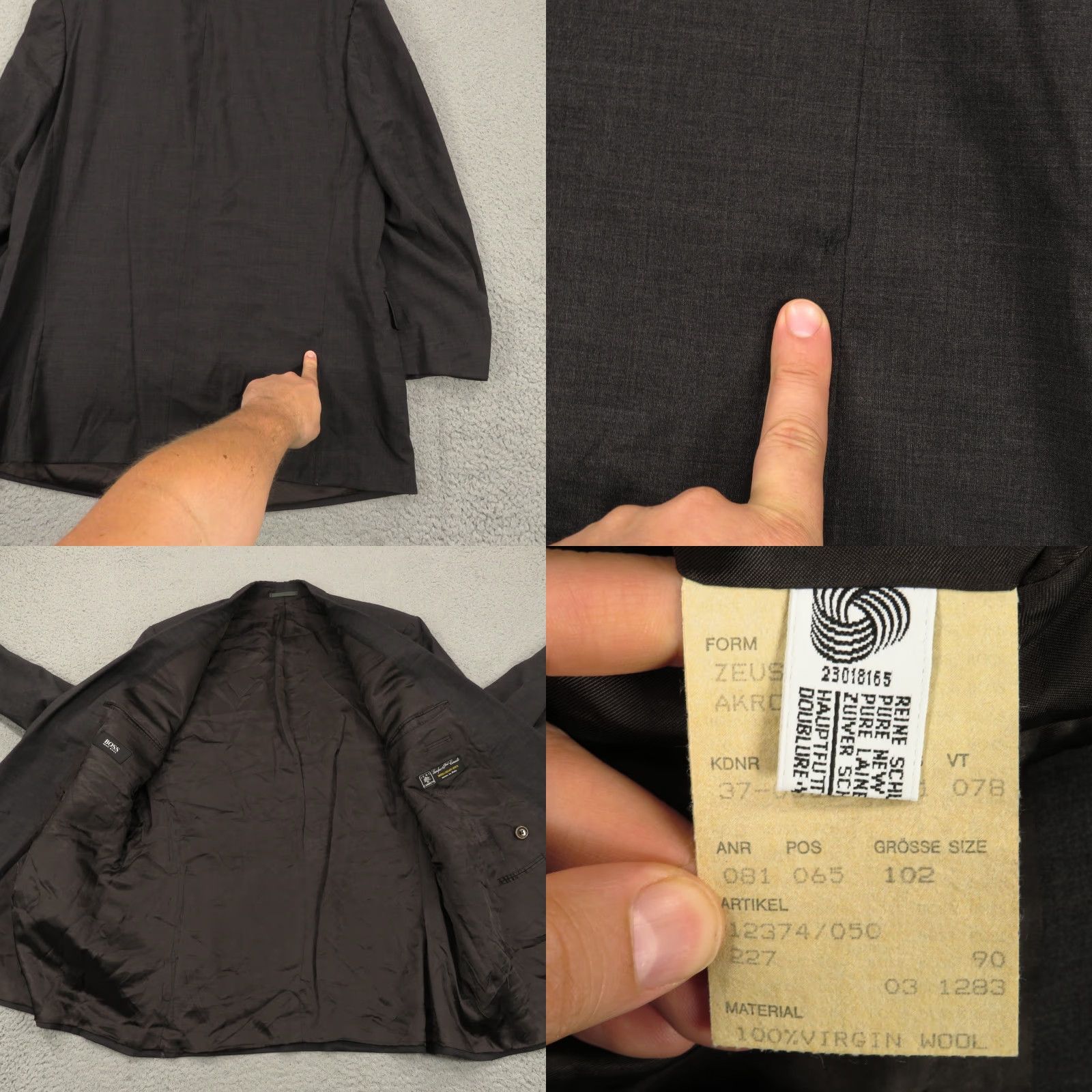 Hugo Boss VINTAGE Hugo Boss Blazer 44L Charcoal Six Button Double Breasted Coat Men Wool Solid Notch Lapel Regular Jacket Regular Mens Size 44R - 8 Thumbnail