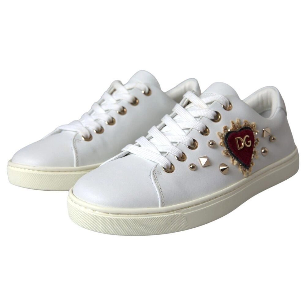 Dolce & Gabbana Dolce & Gabbana White Leather Gold Red Heart Sneakers Shoes Size US 6.5 / IT 36.5 - 4 Thumbnail