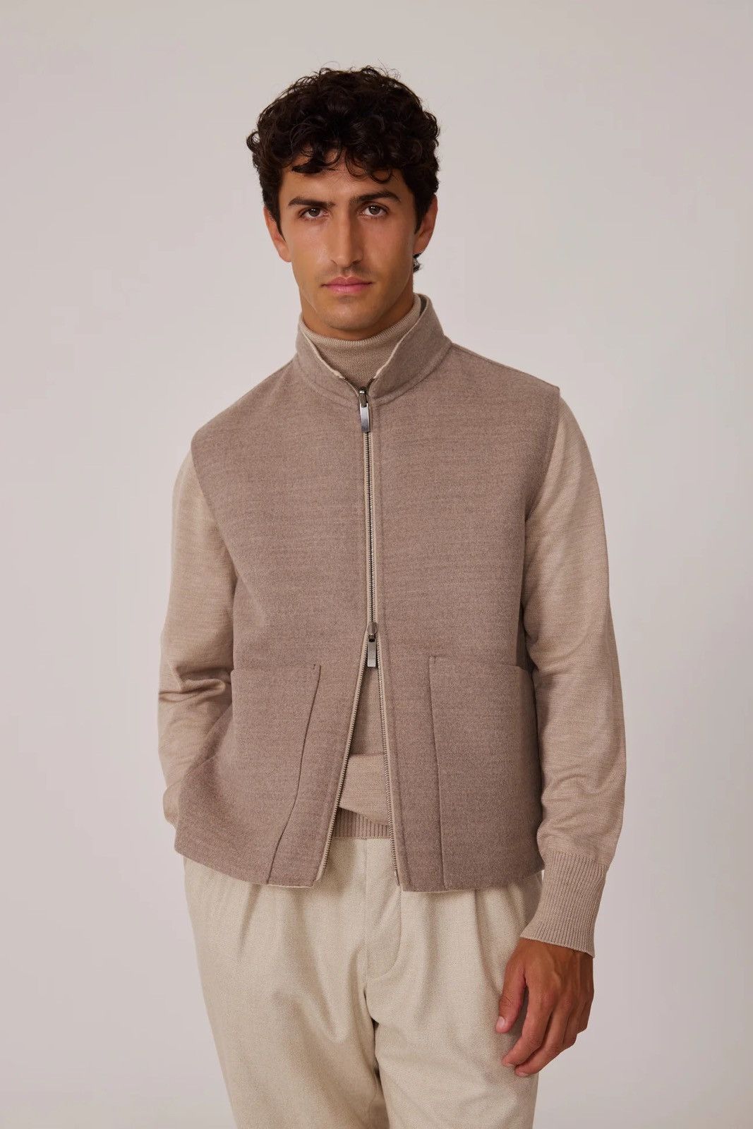 Stoffa Stoffa REVERSIBLE VEST Brown Cream Brushed Merino Wool Size US M / EU 48-50 / 2 - 1 Thumbnail
