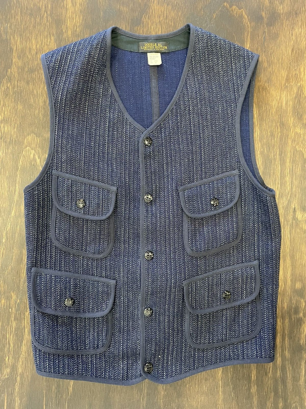 RRL Ralph Lauren Indigo Dyed Textured Cotton Patch Pocket Snap Closure Vest Size US XS / EU 42 / 0 - 1 Thumbnail