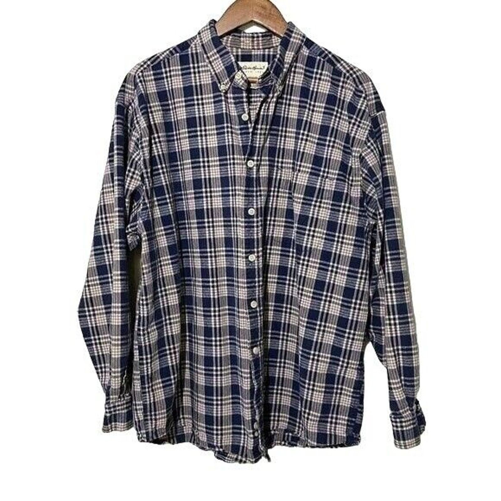 Eddie Bauer Eddie Bauer Blue Plaid Heavy Cotton Button Up Shirt XL Size US XL / EU 56 / 4 - 1 Thumbnail