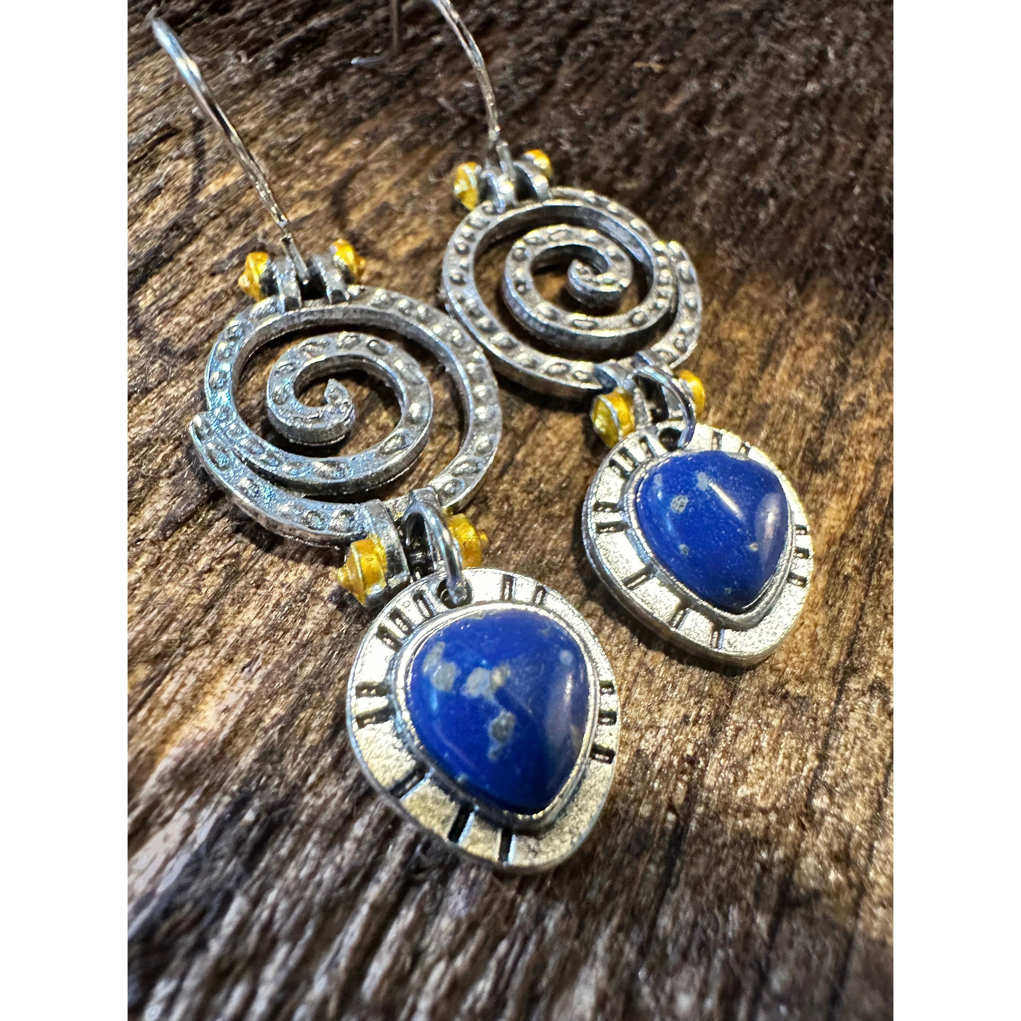 Other Boho Hippie Western Silver Drop Wire Earrings, Blue Sapphire Size ONE SIZE - 5 Thumbnail