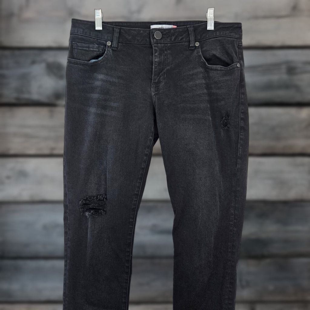 Vintage Cabi Jeans 3387 Womens Slim Boyfriend Jeans Sz 8 Black Distressed Mid Rise, Cotton Blend, Denim, Regular, Womens, Jeans, Distressed, Mid Rise, Black Size 30" / US 8 / IT 44 - 1 Thumbnail