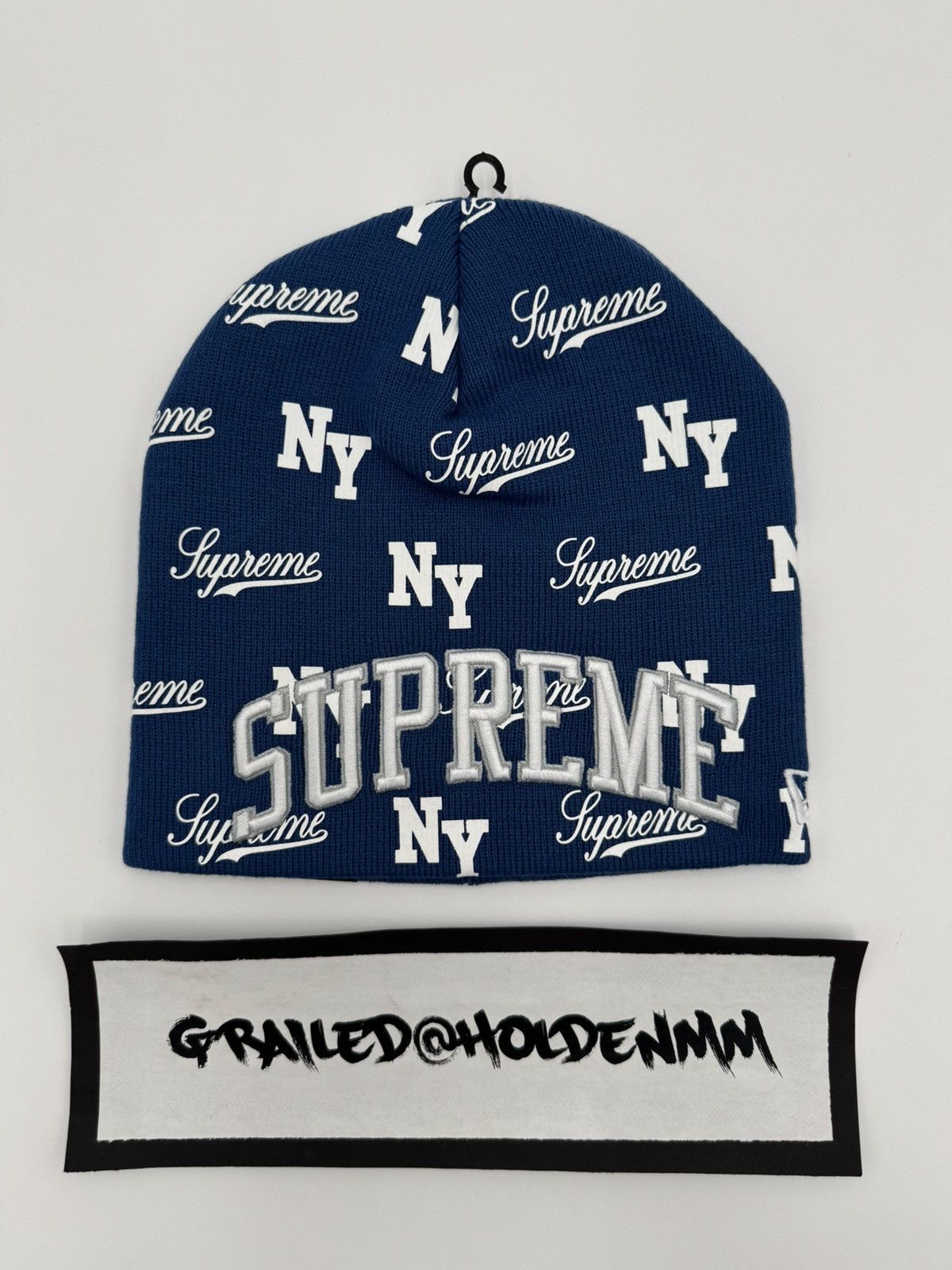 New Era × Supreme Supreme New Era Accent Beanie Navy | Grailed