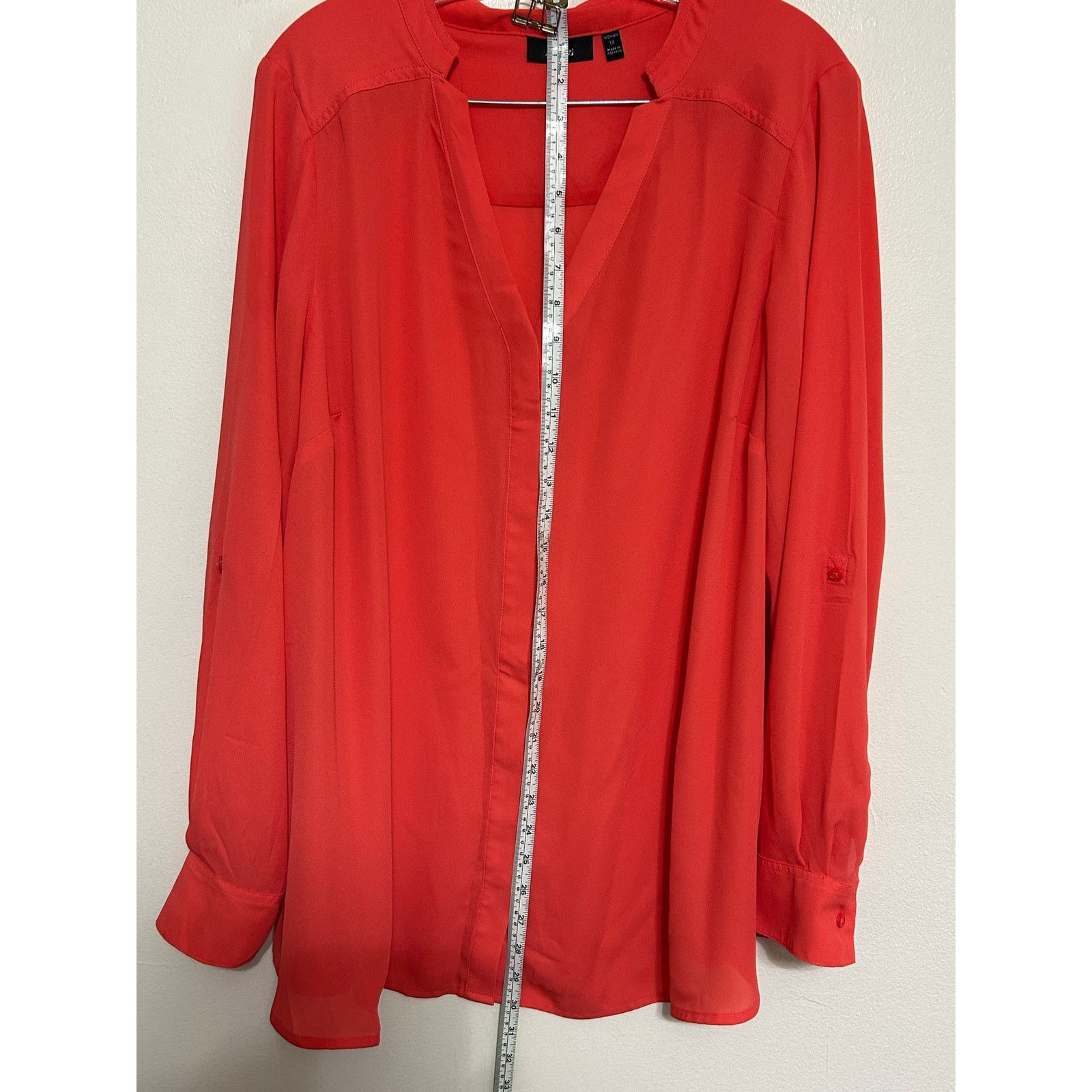 Apt. 9 Apt. 9 Coral Collarless Tunic Blouse Roll Tab Sleeves 1X Size XXL / US 16-18 / IT 52-54 - 3 Thumbnail