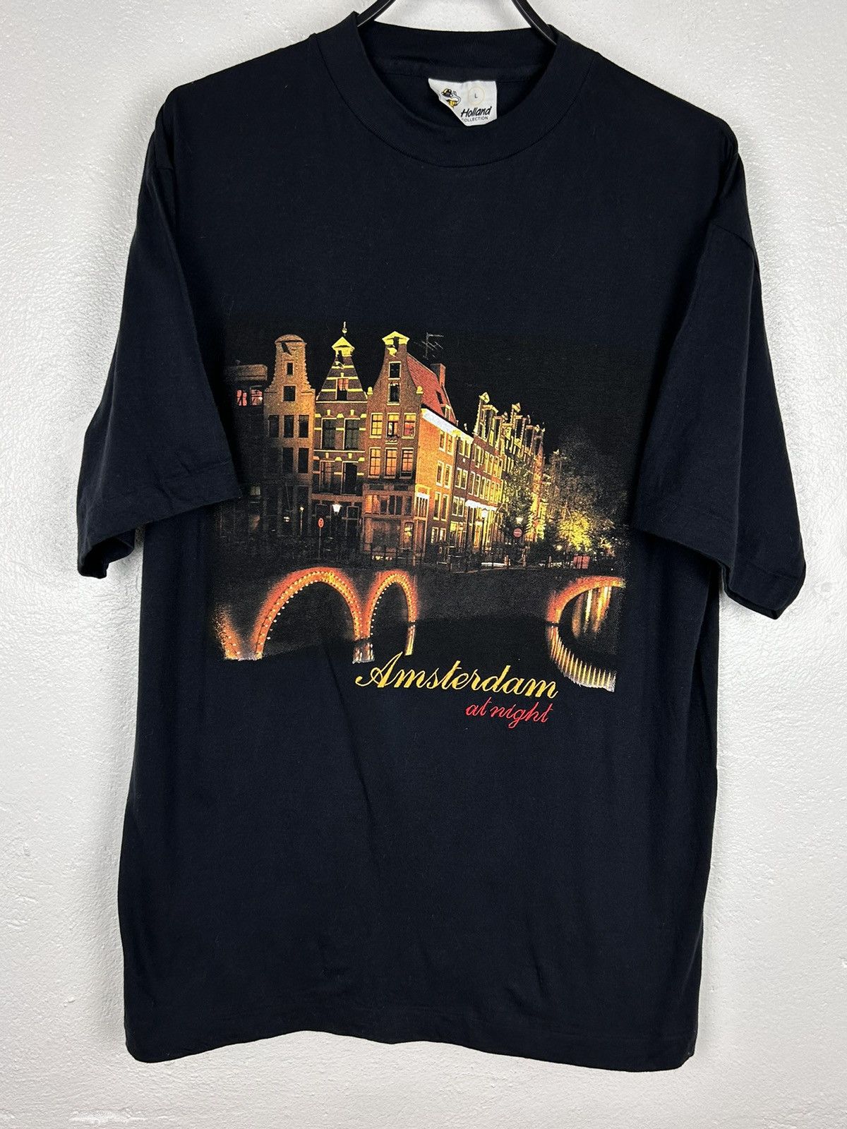 90s Vintage Amsterdam At Night Single Stitch Art T-Shirt