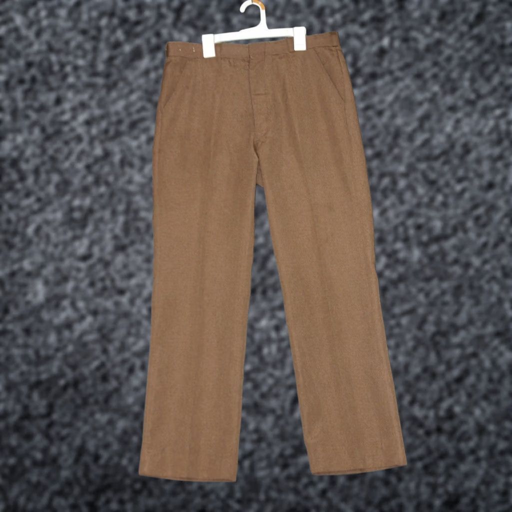 Vintage VINTAGE Atlas Mens Chino Pants Wool Polyester Brown Pleated Flat Front 33 Classic Tailored 29in Inseam Mens Workwear Casual Business Size US 33 - 1 Thumbnail