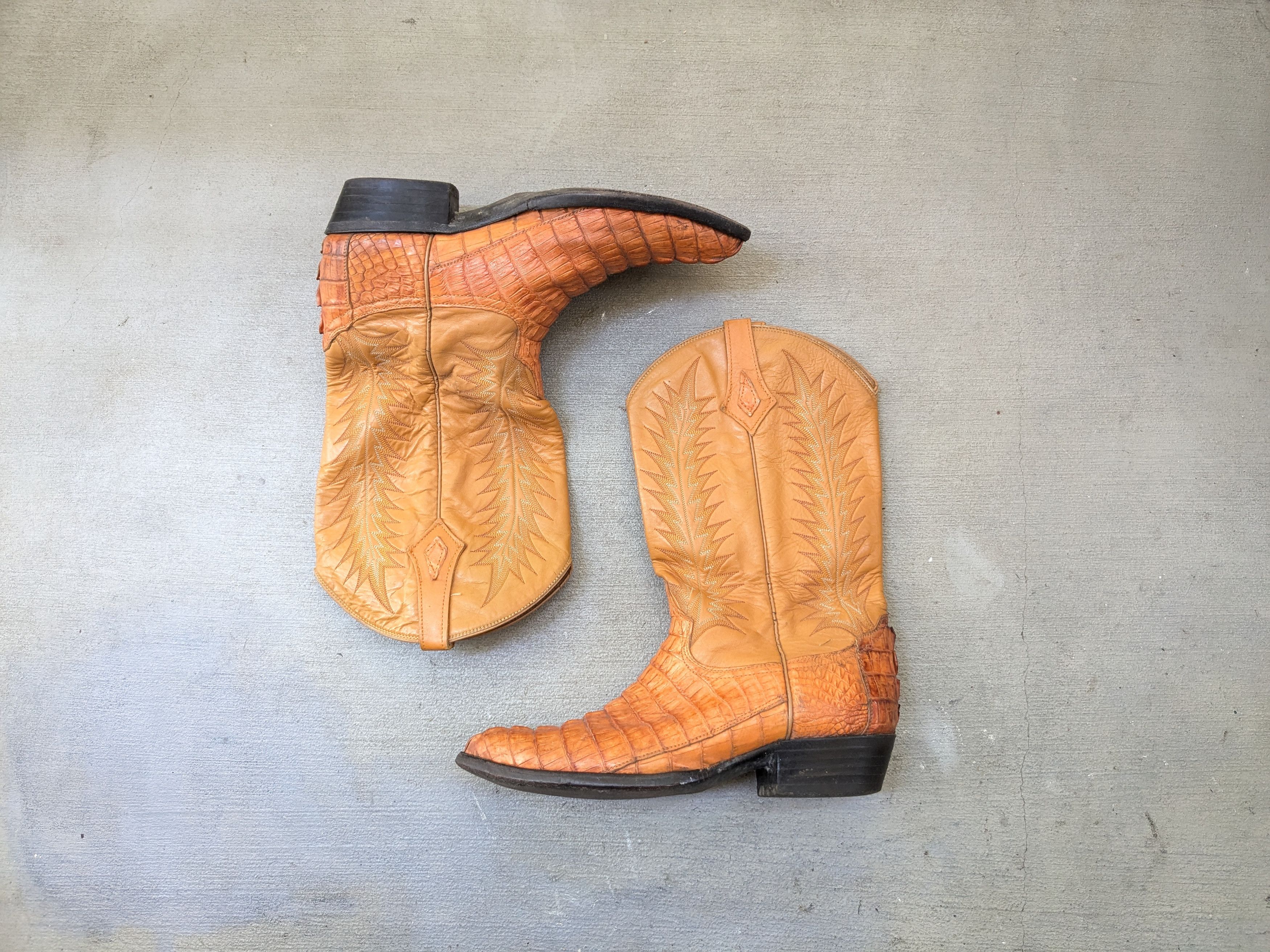 Genuine Leather Vintage Cowboy Boots Orange 11 EE Wide Western Botas Size US 11 / EU 44 - 1 Thumbnail